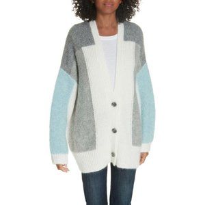 Lewit Teal Grey Wool Boucle V Neck Cardi Sweater